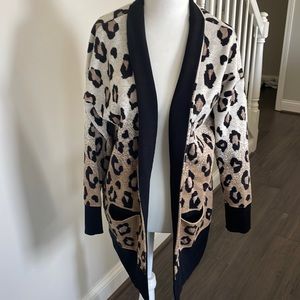 Ann Taylor Leopard Print Open Cardigan Sweater w/ Metallic Detail (Size M)